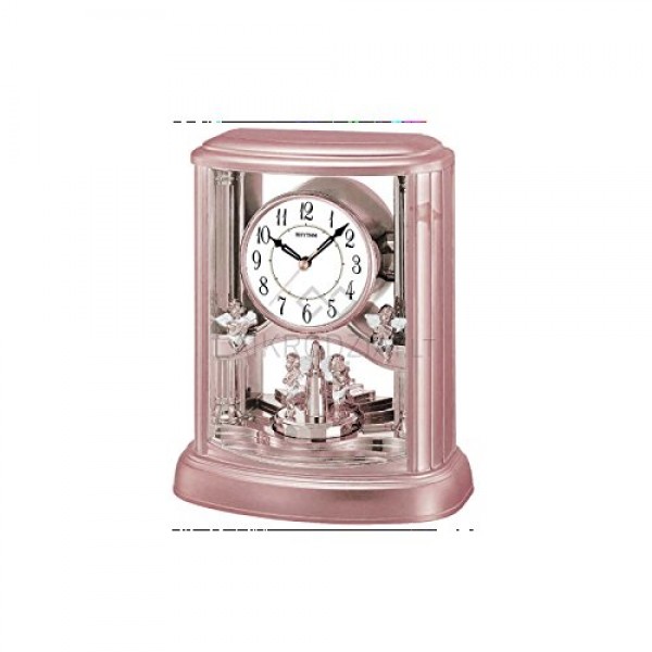 Rhythm Contemporary Motion Clock Hourly Melody,Rotating Pendulum,Volume Control Switch Rose Gold Color Case